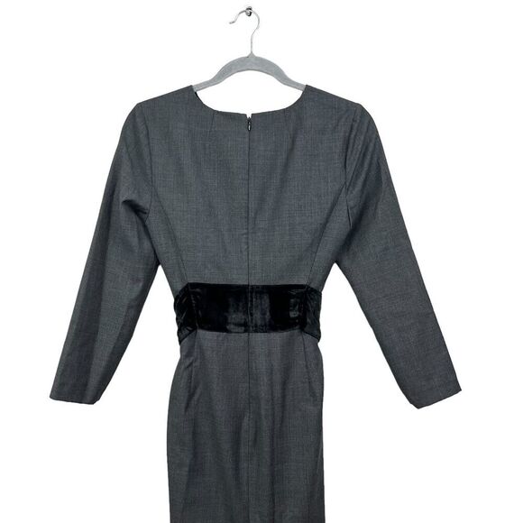 J. Crew Sheath‎ Dress Wool Blend Long Sleeve Velvet Belt Tie Charcoal Women Sz 2 - Picture 6 of 8